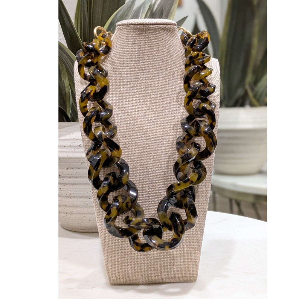 J.Crew Tortoise Shell Chunky Link Necklace Women OS Brown Statement Resin Chain